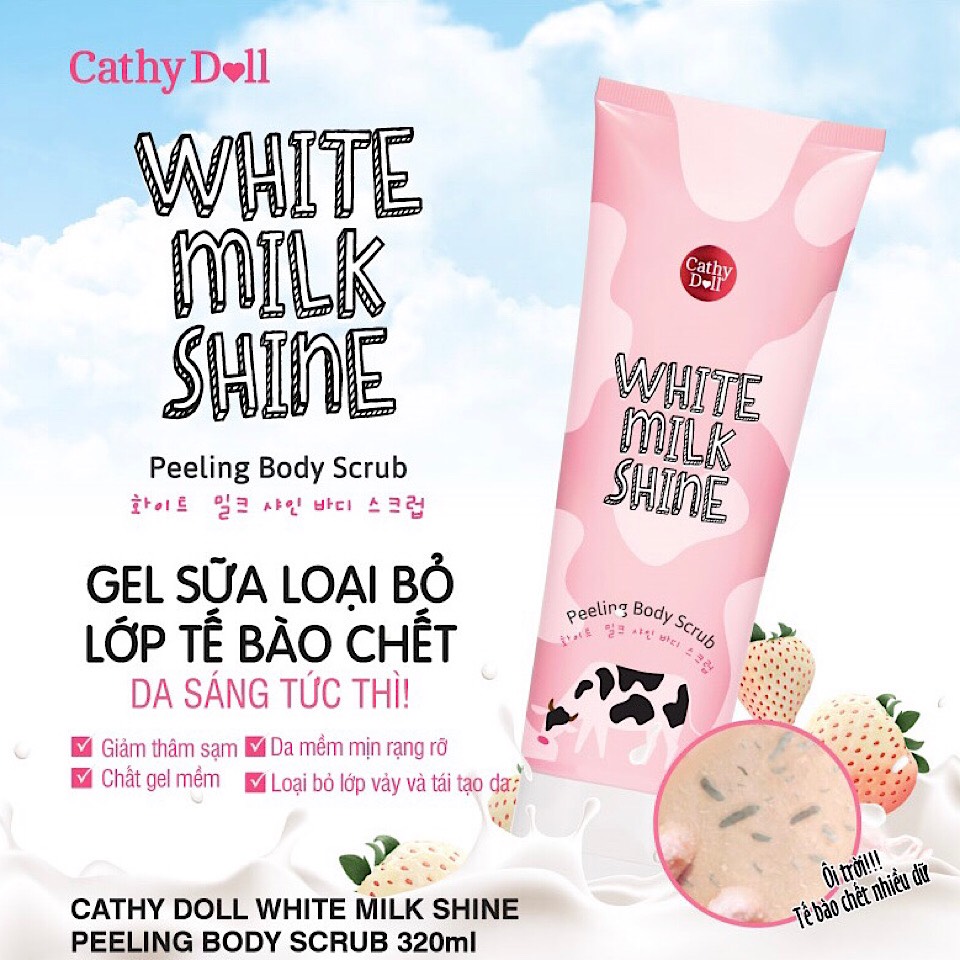 Tẩy da chết toàn thân Cathy Doll White Milk Shine Peeling Body Scrub 